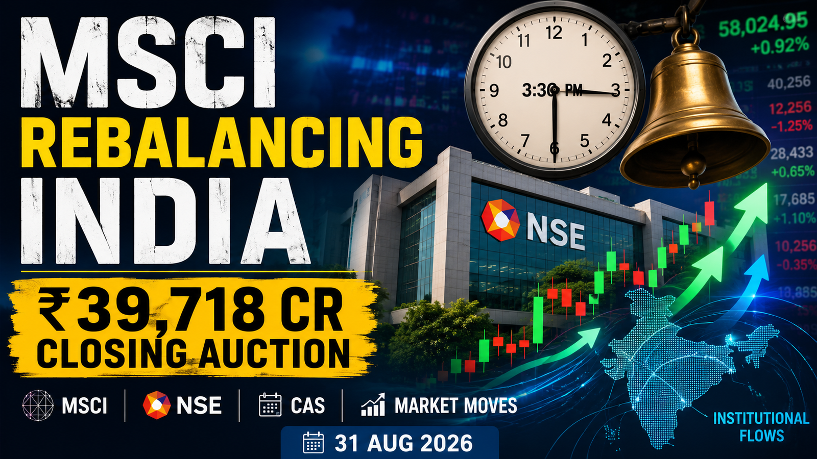 MSCI rebalancing India with ₹39,718 crore NSE closing auction turnover on 31 Aug 2026