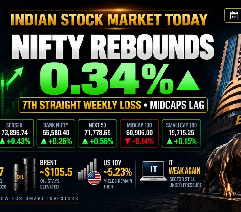 Indian stock market today on 25 September 2026 with Nifty rebounding 0.34% but recording a seventh consecutive weekly loss
