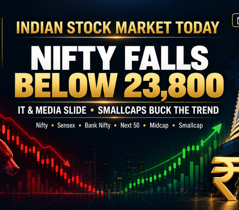 Indian stock market today with Nifty below 23,800 as IT and media stocks fall while smallcaps outperform