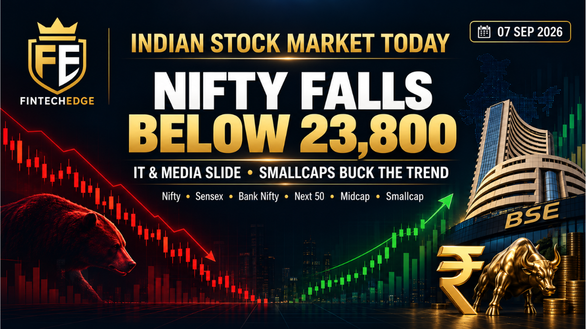 Indian stock market today with Nifty below 23,800 as IT and media stocks fall while smallcaps outperform