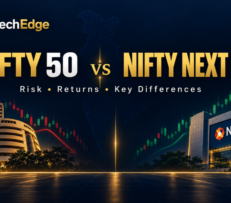 Nifty 50 vs Nifty Next 50 comparison showing risk, returns and key differences in the Indian stock market