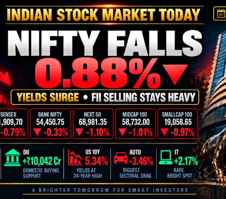 Indian stock market today on 1 October 2026 with Nifty down 0.88%, heavy FII selling, elevated US Treasury yields and IT outperforming.