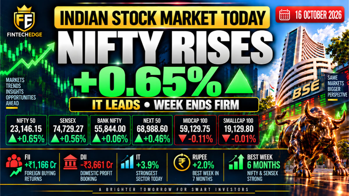 Indian stock market today on 16 October 2026 with Nifty up 0.65%, IT stocks leading the gains, FIIs turning net buyers and the rupee posting its best week in seven months.