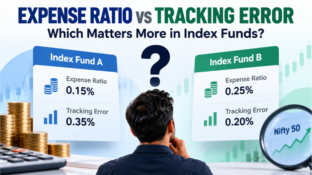 Expense ratio vs tracking error comparison for index funds showing cost and tracking consistency